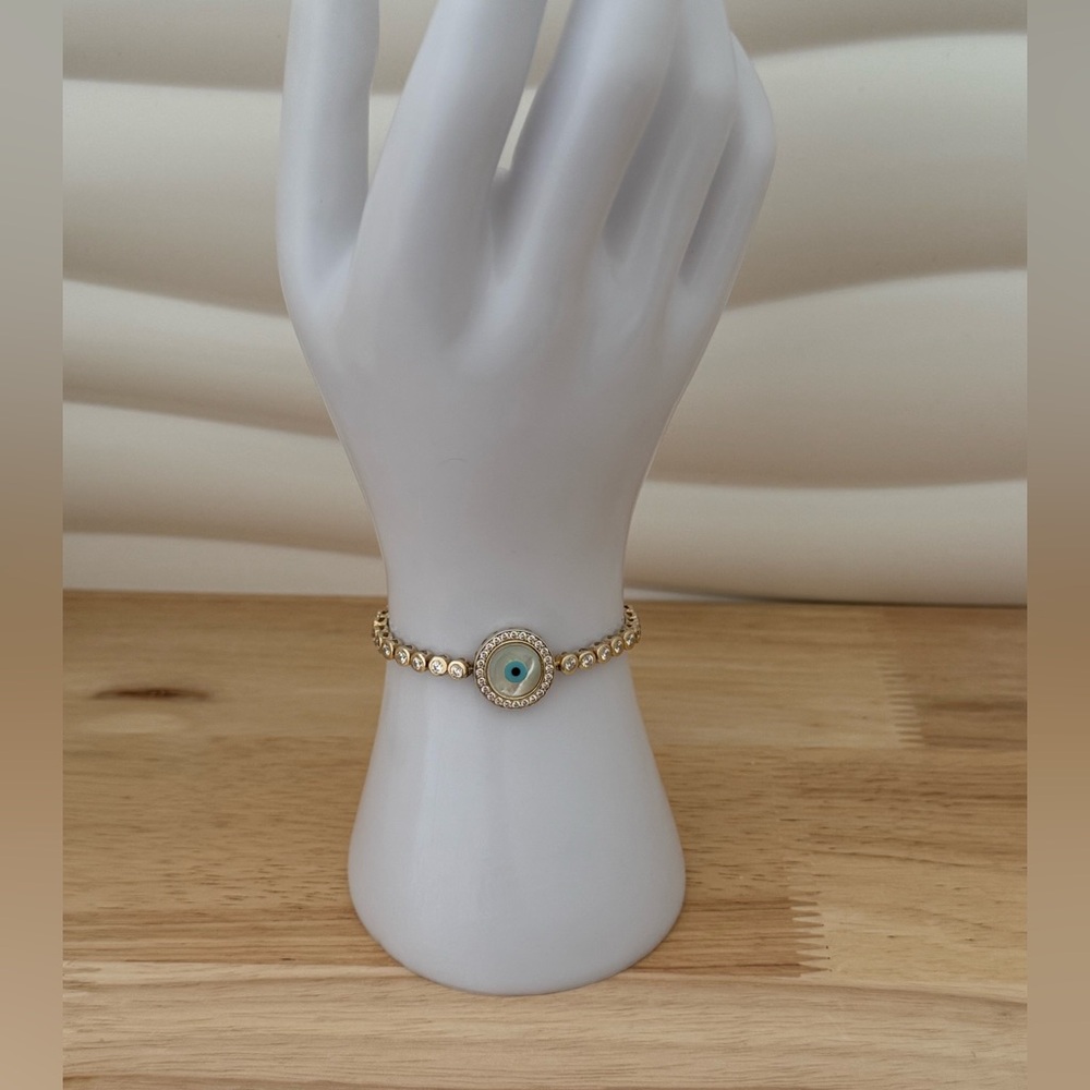 Silver Gold Bracelet with Evil Eye Charm
